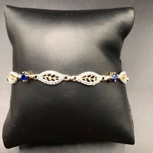 Elegant 925 Sterling Silver blue sapphire Women's Bracelet size 7”